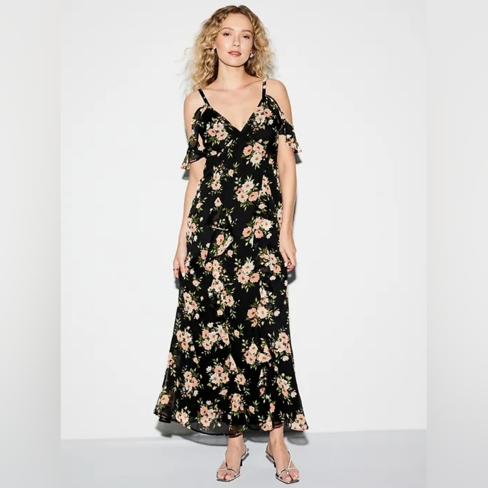 The Occasion Old Navy Off-Shoulder Ruffle Chiffon Maxi Dress - Floral Maxi Dress